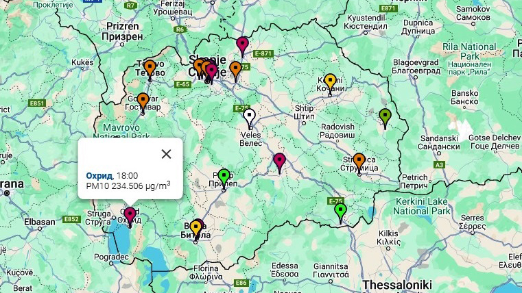 Охрид вечерва меѓу градовите со најзагаден воздух во државата, измерени PM10 234.506 mg/m3