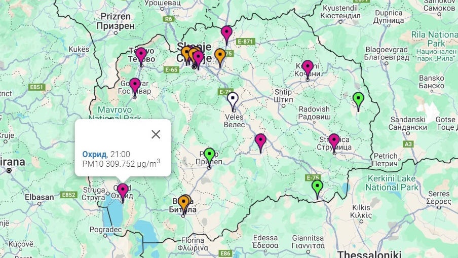 Вечерва во Охрид измерени 309.752 mg/m3 PM10 честички