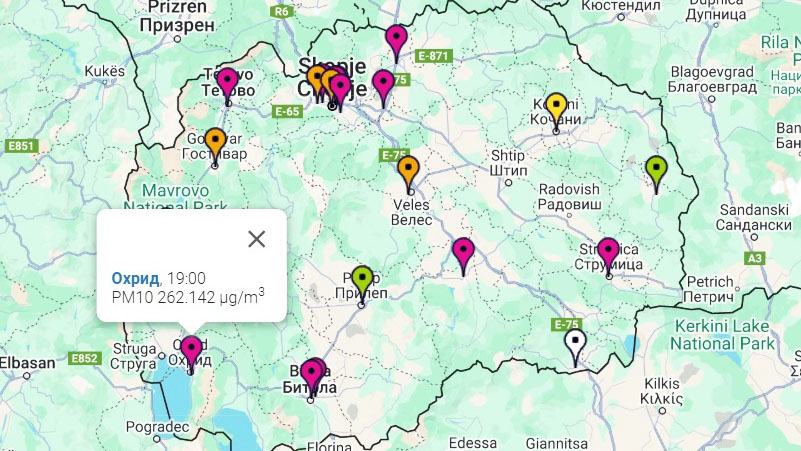 Охрид повторно меѓу најзагадените градови во државата, вечерва измерени 262.142 mg/m3 PM10 честички